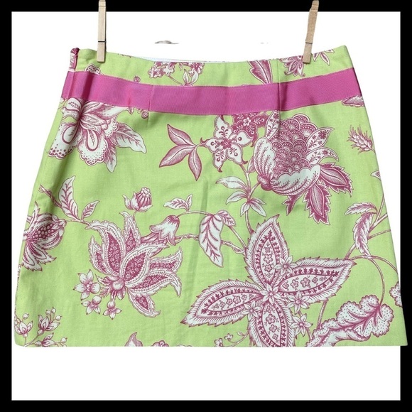MOLLY B. Mini Skirt Size 2  Pink/ Green French Toile Preppy Chic - Picture 2 of 6